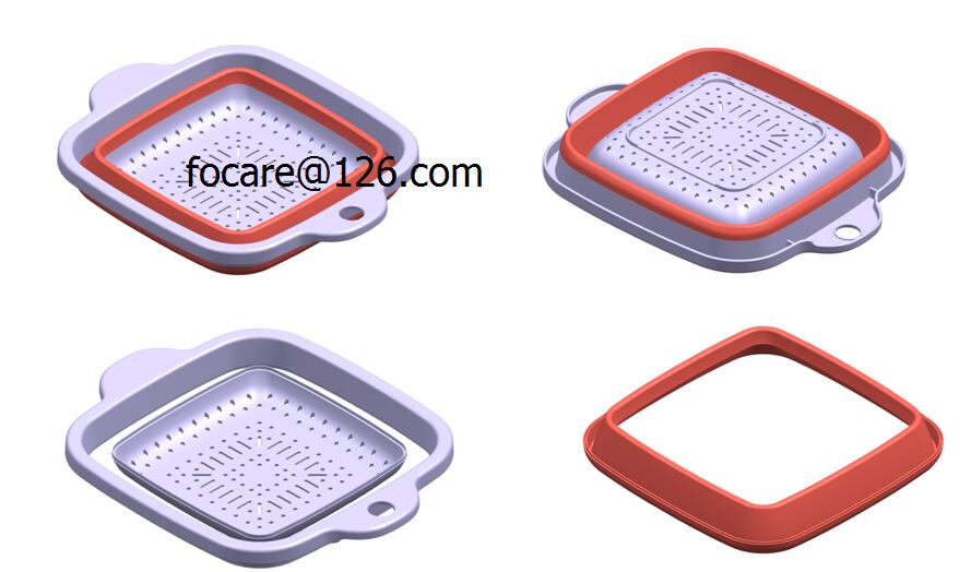 Bi color mold for square collapsible colander mold