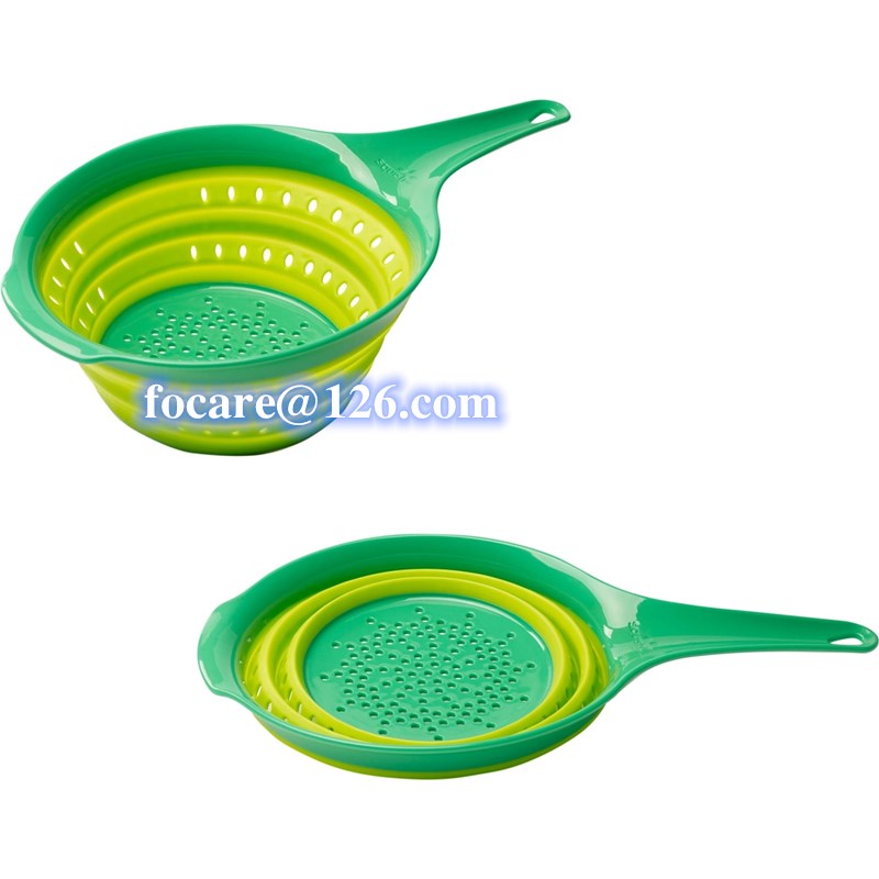 two shot silicone collapsible colander strainer with handle 2k molding