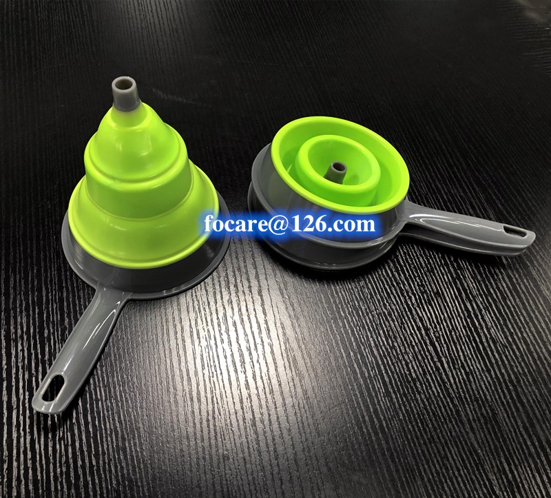 two component silicone collapsible funnel bi material mold
